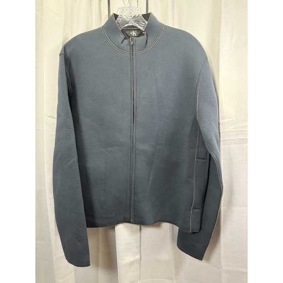 Calvin Klein Jacket Mens Medium Gray Full Zip Mock Neck Contrast Stitch QNV012BA - Picture 1 of 9